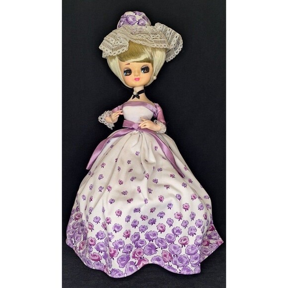 Source Unknown Other - Vintage Doll Big Eyes Blue Southern Bell Dress Purple Lavender Needs TLC MCM